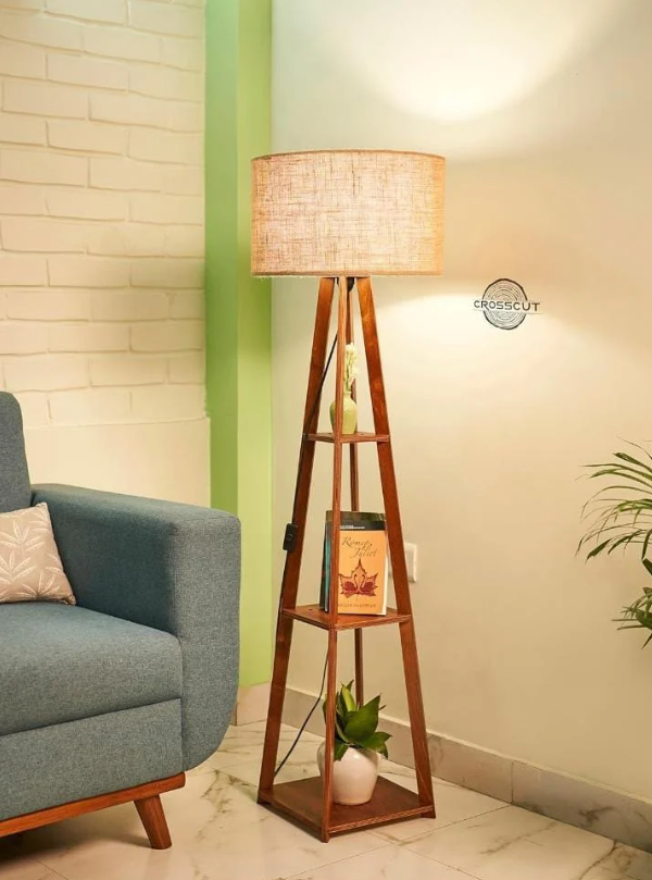 TWILIXO WOODEN FLOOR LAMP WITH SHELF NATURAL JUTE SHADE