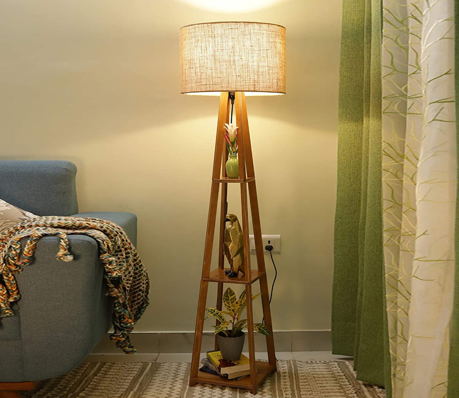 TWILIXO WOODEN FLOOR LAMP WITH SHELF NATURAL JUTE SHADE - Image 8
