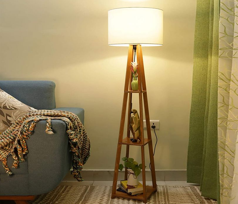 TWILIXO WOODEN FLOOR LAMP WITH SHELF NATURAL JUTE SHADE - Image 2